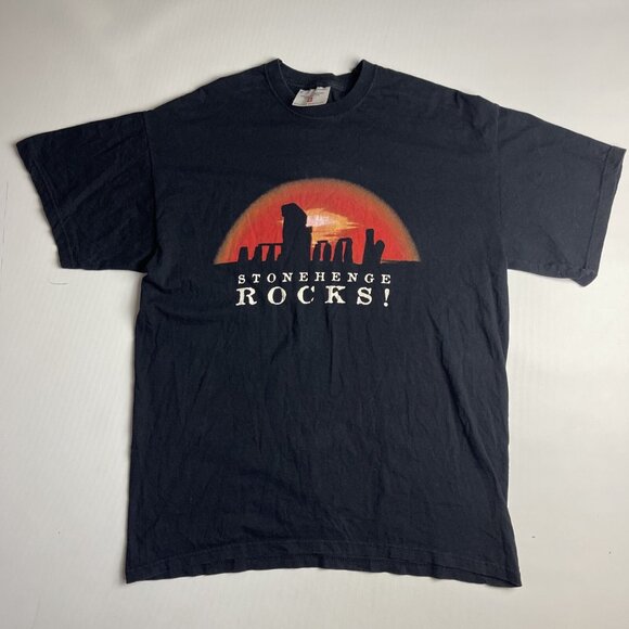 VTG 90's Mens English Heritage Stone Henge T-Shirt Size L Black MADE E.U (Read) - Picture 1 of 13